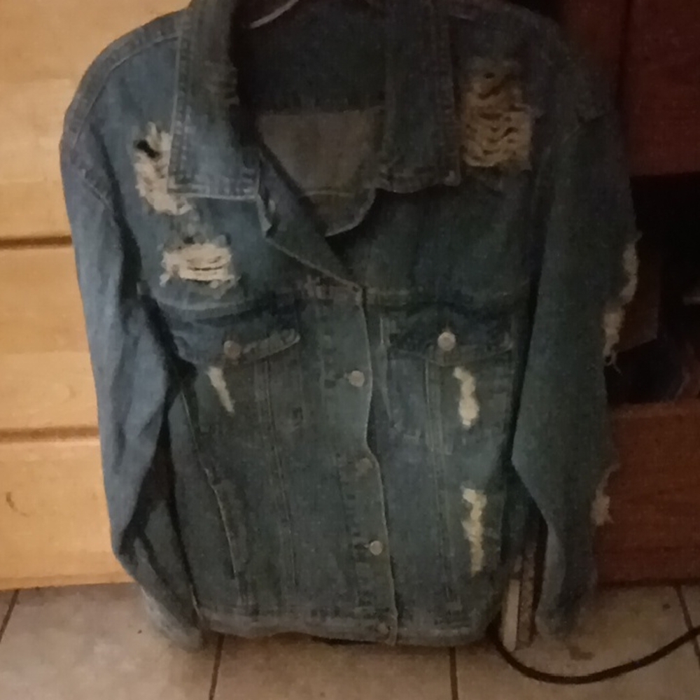 SHEIN Blue Distressed Jean Jacket Vintage Style